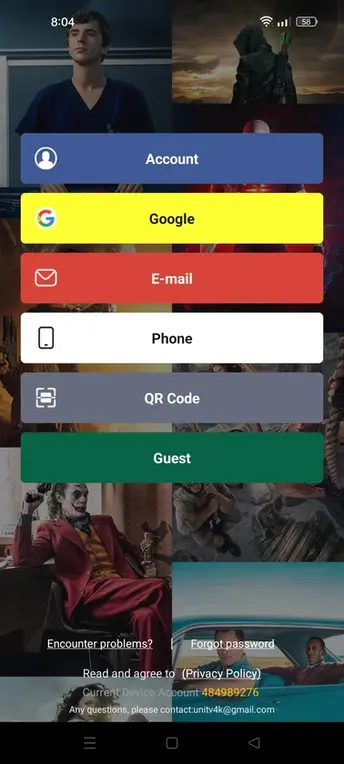 tela de autenticação do APK da unitv